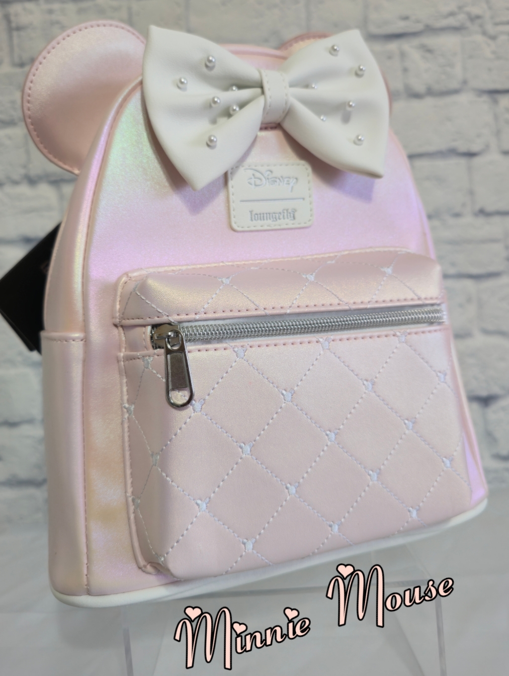 Loungefly Minnie Mouse Bow Iridescent Pink Disney Mini Backpack Bag New